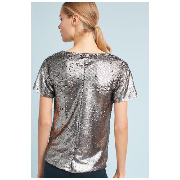 Anthropologie Metallic Sequined V-neck Tee - Picture 3 of 6